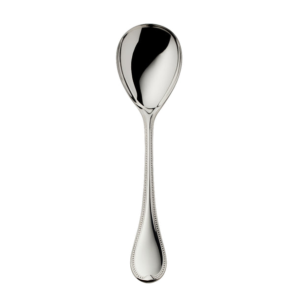 Silver-plated Französisch-Perl vegetable server with deep oval bowl and beaded handle by Robbe & Berking.