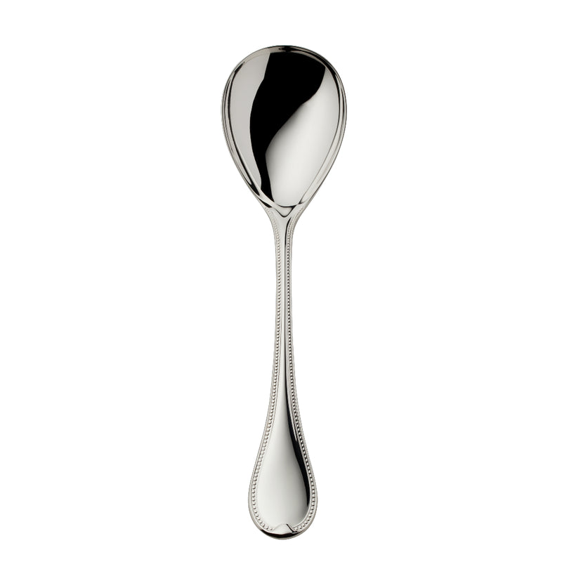 Silver-plated Französisch-Perl vegetable server with deep oval bowl and beaded handle by Robbe & Berking.