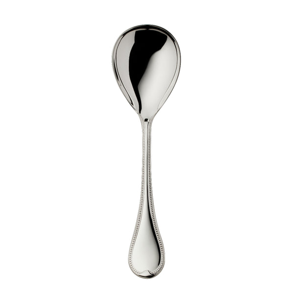 Silver-plated Französisch-Perl large serving spoon with deep rounded bowl and beaded handle by Robbe & Berking.