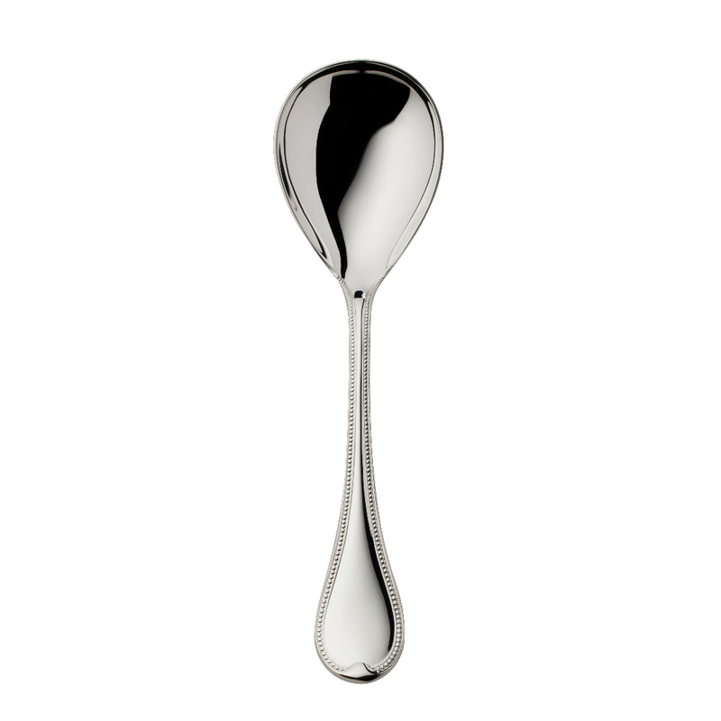 Silver-plated Französisch-Perl large serving spoon with deep rounded bowl and beaded handle by Robbe & Berking.