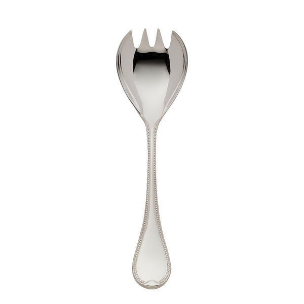 Silver-plated Französisch-Perl large salad serving fork with wide prongs and beaded handle by Robbe & Berking.