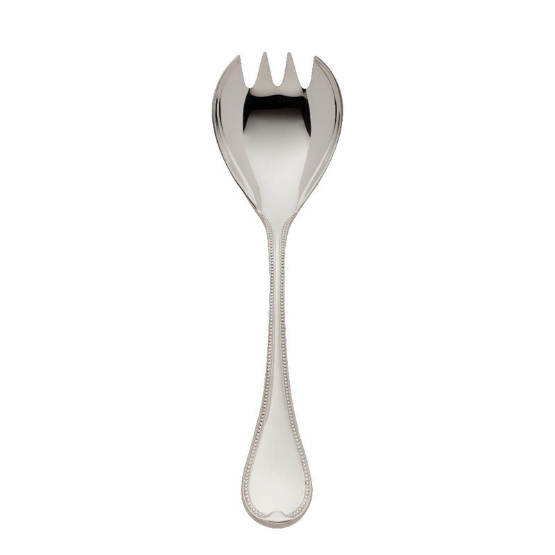 Silver-plated Französisch-Perl large salad serving fork with wide prongs and beaded handle by Robbe & Berking.