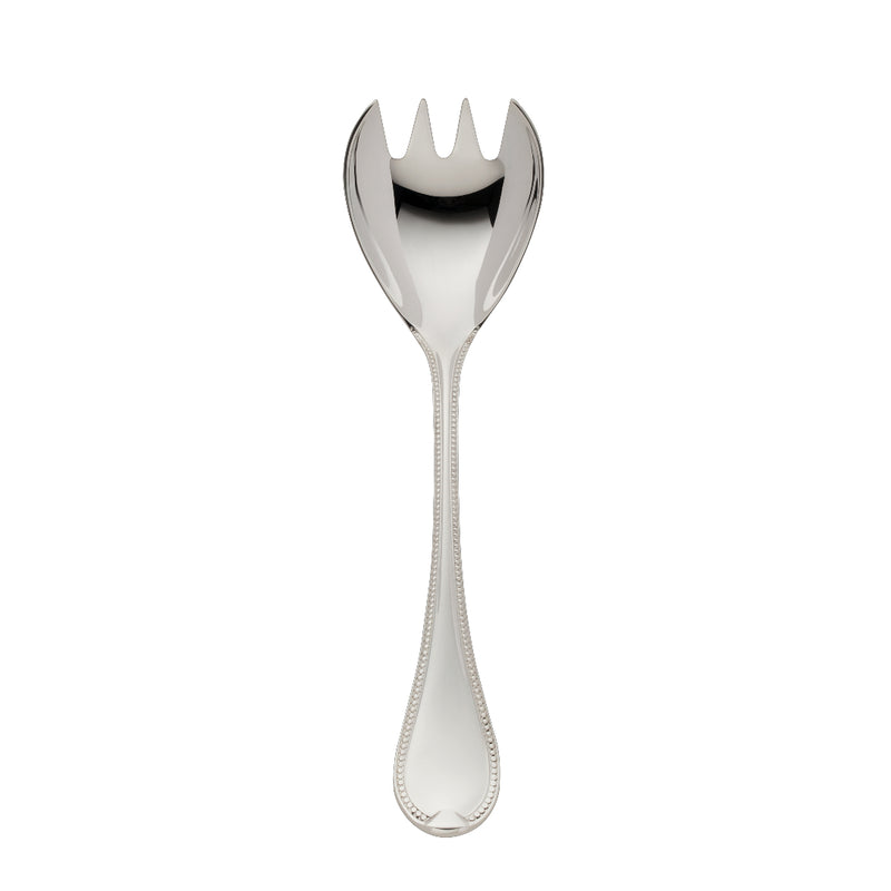 Silver-plated Französisch-Perl 18 cm salad serving fork with pronged bowl and beaded handle by Robbe & Berking.