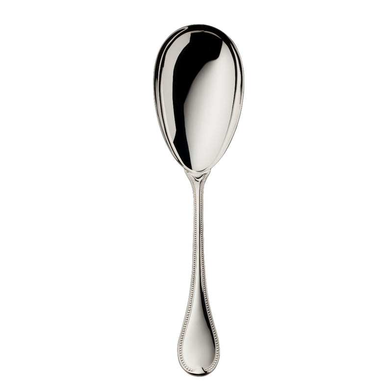 Silver-plated Französisch-Perl serving spoon with elongated bowl and beaded handle by Robbe & Berking.