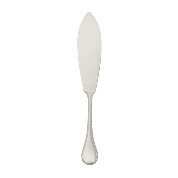 Silver-plated Französisch-Perl fish serving knife with broad blade and beaded handle by Robbe & Berking.