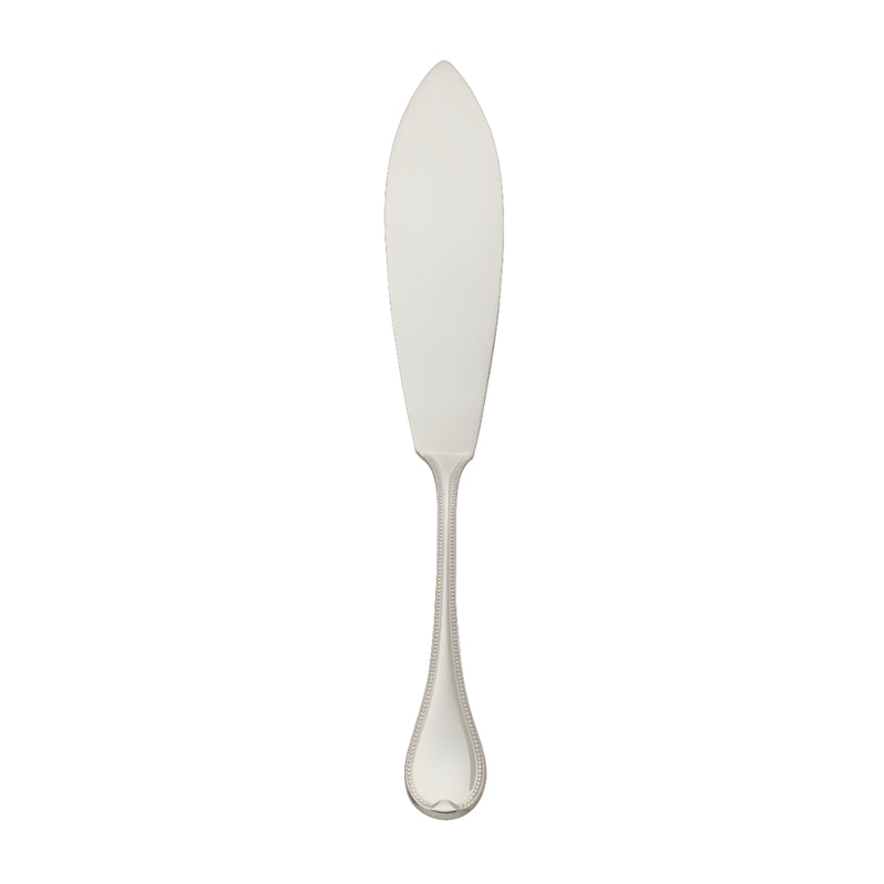 Silver-plated Französisch-Perl fish serving knife with broad blade and beaded handle by Robbe & Berking.
