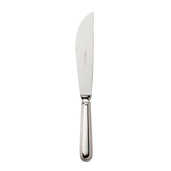 Silver-plated Französisch-Perl carving knife with broad polished blade and beaded handle by Robbe & Berking.