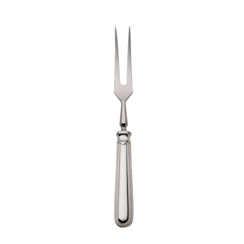 Silver-plated Französisch-Perl carving fork with two long tines and beaded handle by Robbe & Berking.