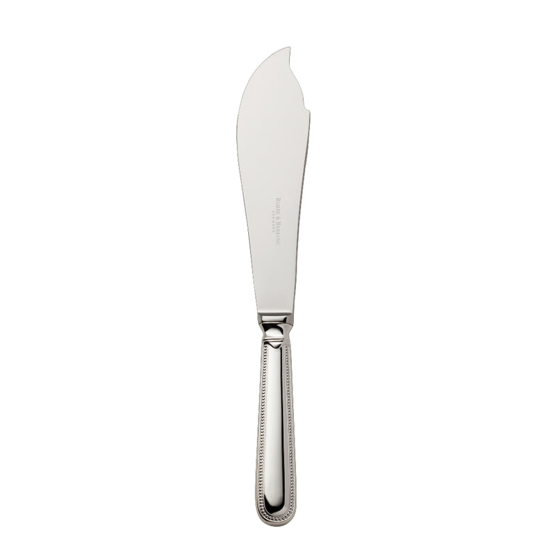 Silver-plated Französisch-Perl tart knife with curved blade and beaded handle by Robbe & Berking.