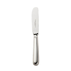 Silver-plated Französisch-Perl butter spreader with flat rounded blade and beaded handle by Robbe & Berking.