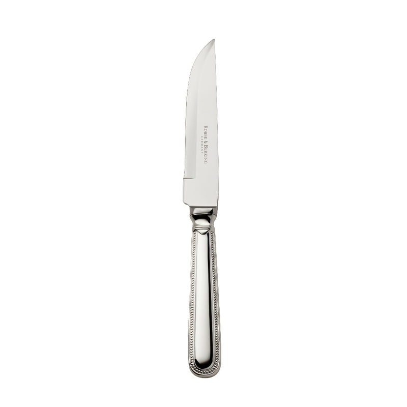 Silver-plated Französisch-Perl steak knife with sharp blade and beaded handle by Robbe & Berking.