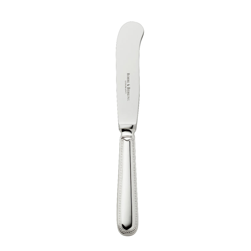 Silver-plated Französisch-Perl butter knife 19 cm with rounded blade and beaded handle by Robbe & Berking.
