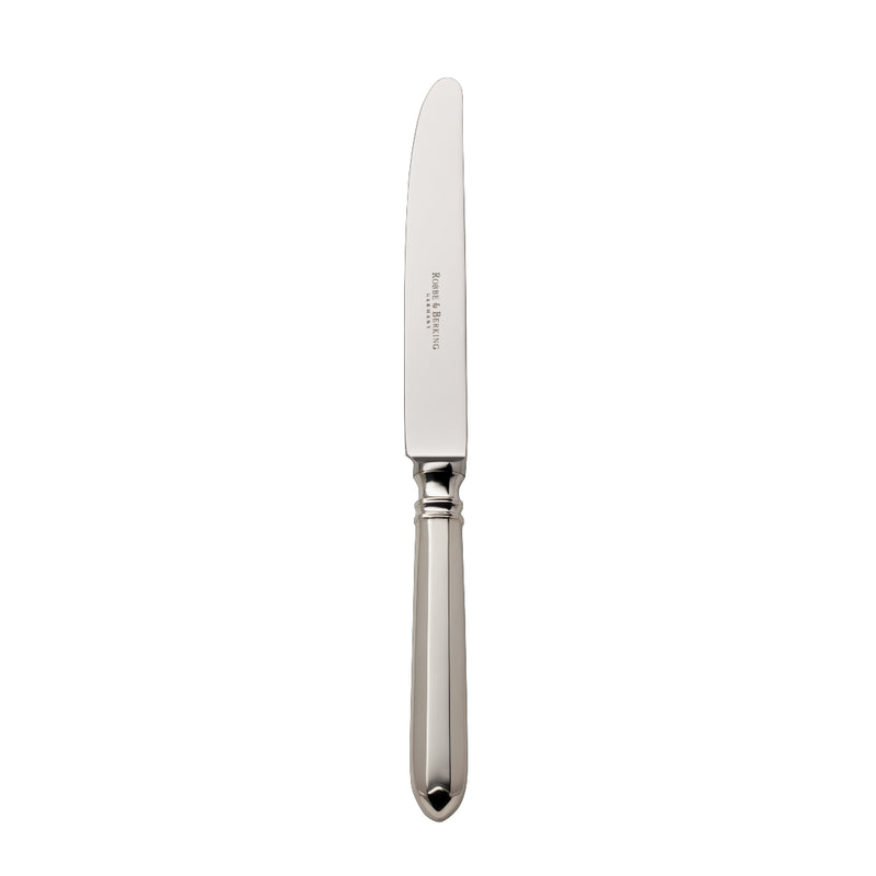Navette silver-plated table knife by Ercuis with smooth blade and sculpted handle.