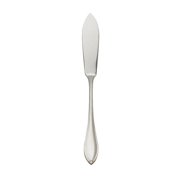 Navette fish knife by Robbe & Berking with tapered blade and leaf-tip handle, silver-plated design.