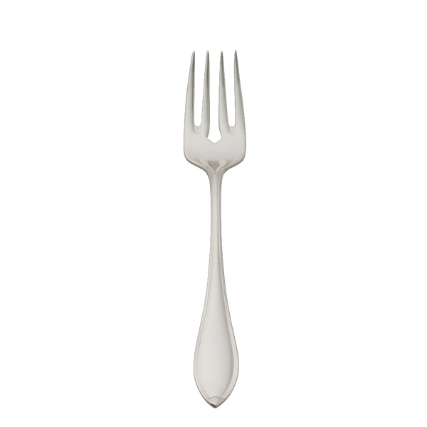 Navette silver-plated fish fork by Robbe & Berking with sculpted leaf-like handle tip.