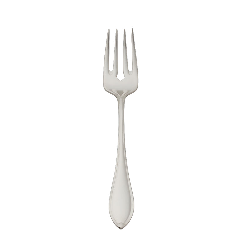 Navette silver-plated fish fork by Robbe & Berking with sculpted leaf-like handle tip.