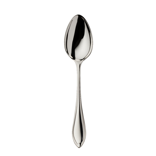 Navette silver-plated children’s spoon by Robbe & Berking with leaf-tip handle.