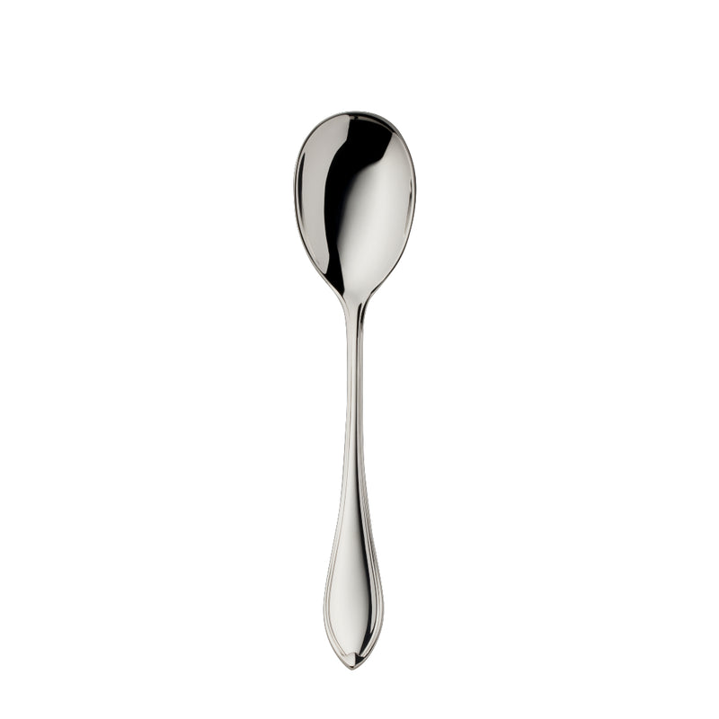 Navette silver-plated ice-cream spoon by Robbe & Berking with rounded bowl.