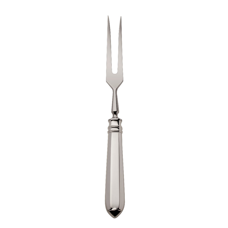 Robbe & Berking Navette silver-plated carving fork with two long prongs.