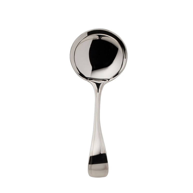 Navette silver-plated bent cream spoon by Robbe & Berking with angled stem and rounded bowl.