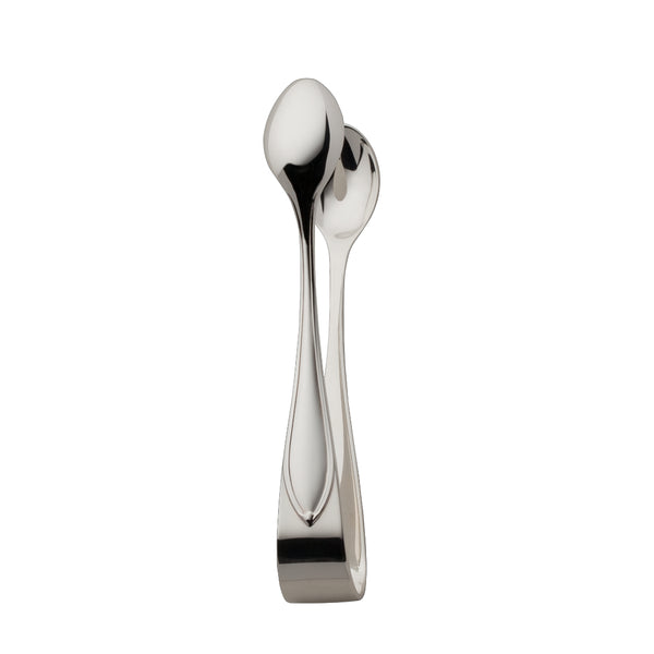 Navette silver-plated sugar tongs by Robbe & Berking with leaf-tipped handles.