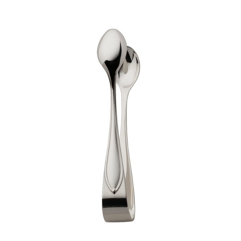 Navette silver-plated sugar tongs by Robbe & Berking with leaf-tipped handles.
