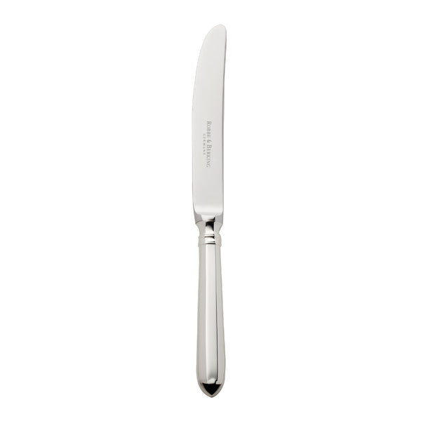 Navette silver-plated cake and fruit knife by Robbe & Berking with curved blade.