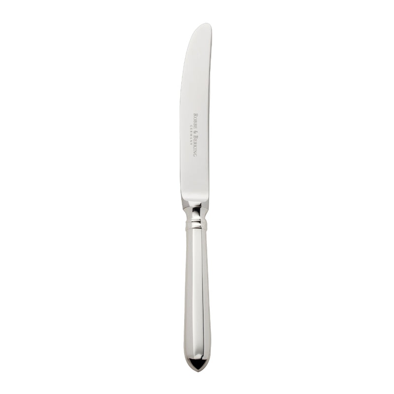 Navette silver-plated cake and fruit knife by Robbe & Berking with curved blade.