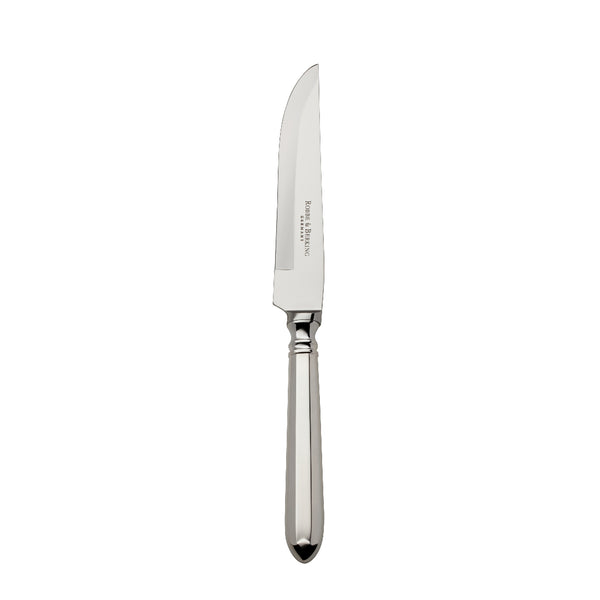 Navette silver-plated steak knife by Robbe & Berking with sharp blade and sculpted handle.