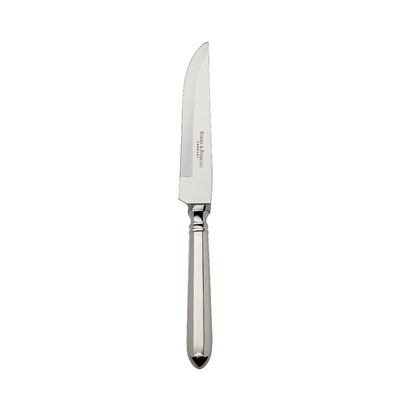 Navette silver-plated steak knife by Robbe & Berking with sharp blade and sculpted handle.
