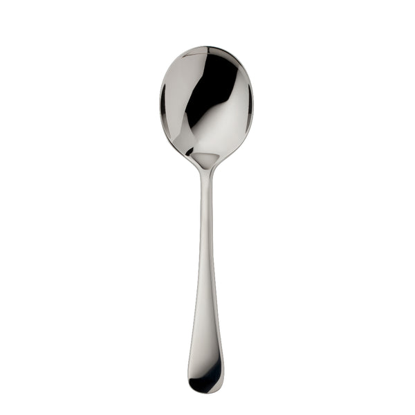 Como stainless steel cream spoon with deep round bowl and polished arched handle by Robbe & Berking.