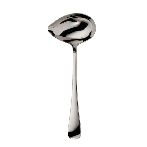 Como stainless steel sauce ladle with polished bowl and slender handle by Robbe & Berking.