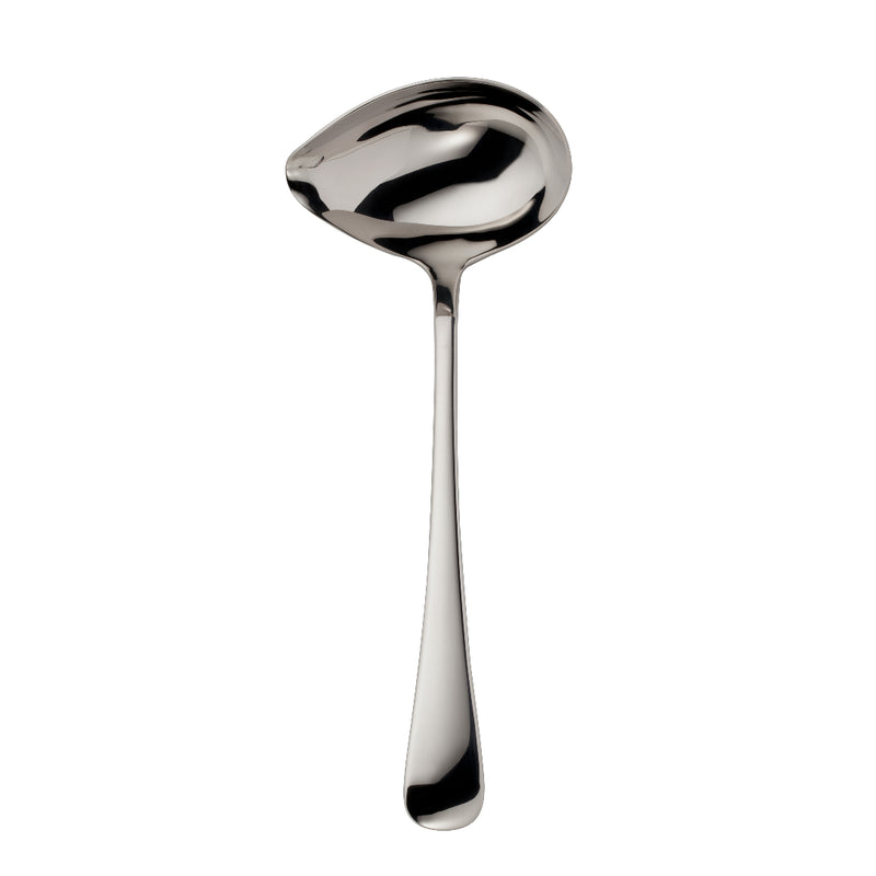 Como stainless steel sauce ladle with polished bowl and slender handle by Robbe & Berking.