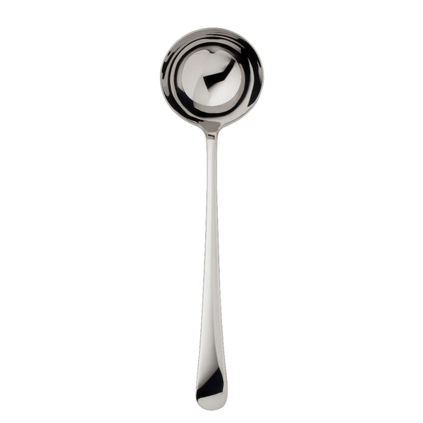 Como stainless steel soup ladle with deep polished bowl by Robbe & Berking.