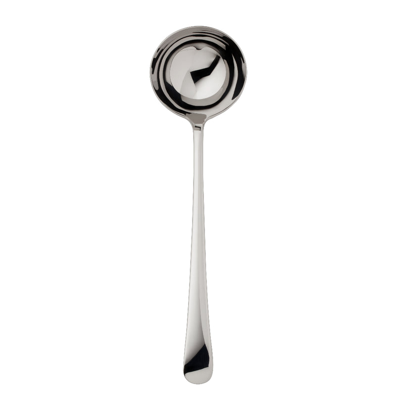 Como stainless steel soup ladle with deep polished bowl by Robbe & Berking.