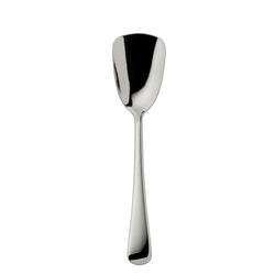 Como stainless steel sugar spoon with polished wide bowl and arched handle by Robbe & Berking.
