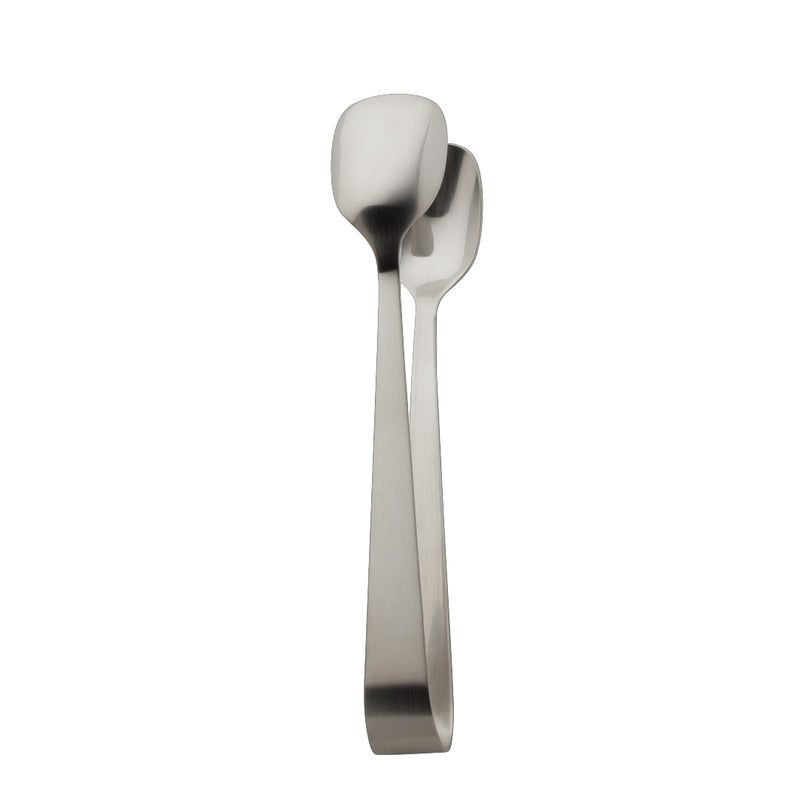 Como stainless steel sugar tongs with polished finish and modern arched design by Robbe & Berking.