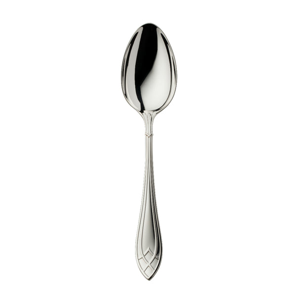 Arcade silver-plated menu spoon by Robbe & Berking with rounded bowl and elongated stem.