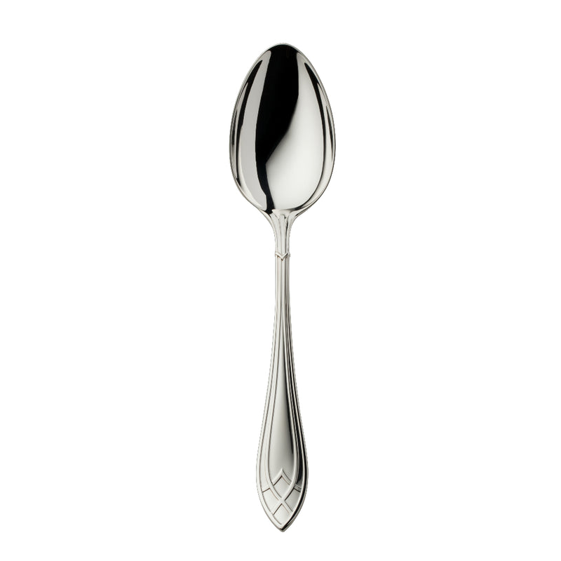 Arcade silver-plated menu spoon by Robbe & Berking with rounded bowl and elongated stem.