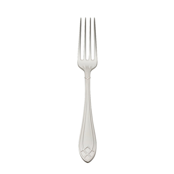 Arcade silver-plated starter and dessert fork by Robbe & Berking with slender tines and geometric handle detailing.