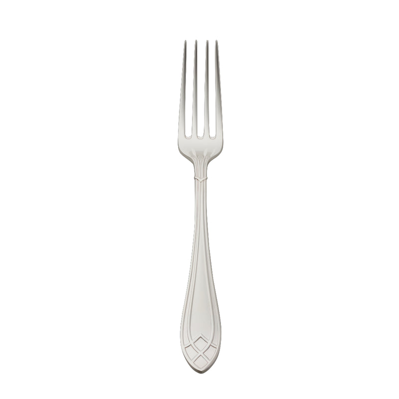 Arcade silver-plated starter and dessert fork by Robbe & Berking with slender tines and geometric handle detailing.