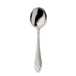 Arcade silver-plated broth spoon by Robbe & Berking with deep rounded bowl and detailed handle.