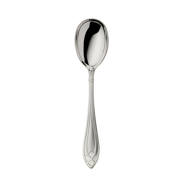 Arcade silver-plated ice-cream spoon by Robbe & Berking with wide shallow bowl and detailed handle.