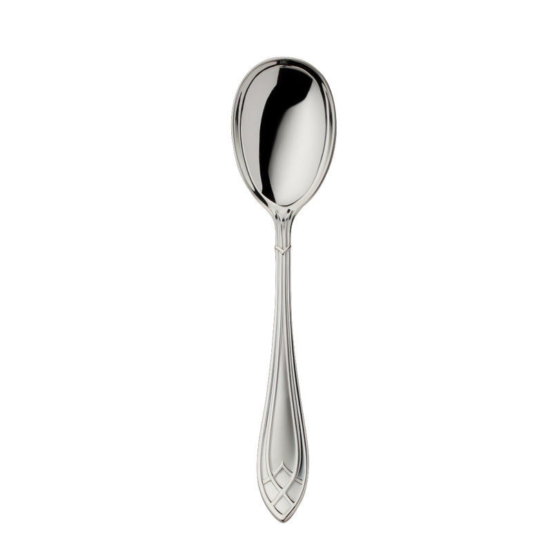 Arcade silver-plated ice-cream spoon by Robbe & Berking with wide shallow bowl and detailed handle.