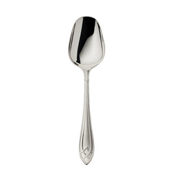 Arcade silver-plated vegetable serving spoon by Robbe & Berking with wide squared bowl and detailed handle.