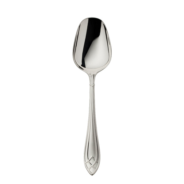 Arcade silver-plated vegetable serving spoon by Robbe & Berking with wide squared bowl and detailed handle.
