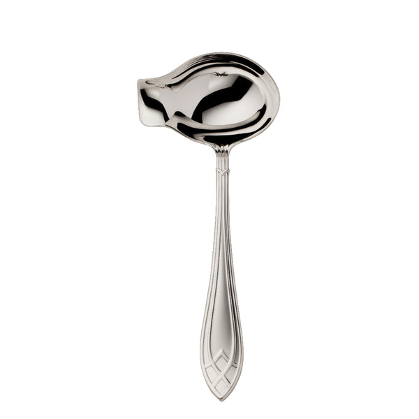 Arcade silver-plated sauce ladle by Robbe & Berking with curved bowl and geometric handle design.