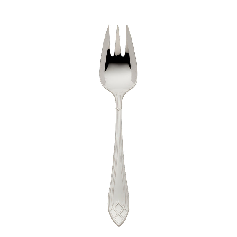 Arcade silver-plated vegetable fork by Robbe & Berking with three-pronged head and detailed handle.
