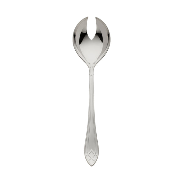 Arcade silver-plated large salad serving fork by Robbe & Berking with curved bowl and detailed handle.