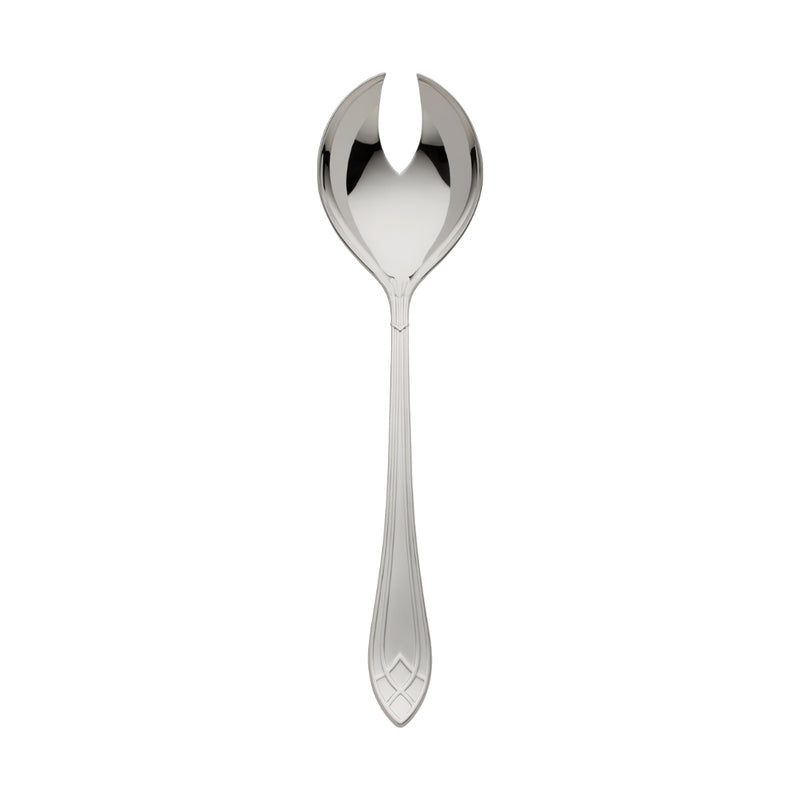 Arcade silver-plated large salad serving fork by Robbe & Berking with curved bowl and detailed handle.